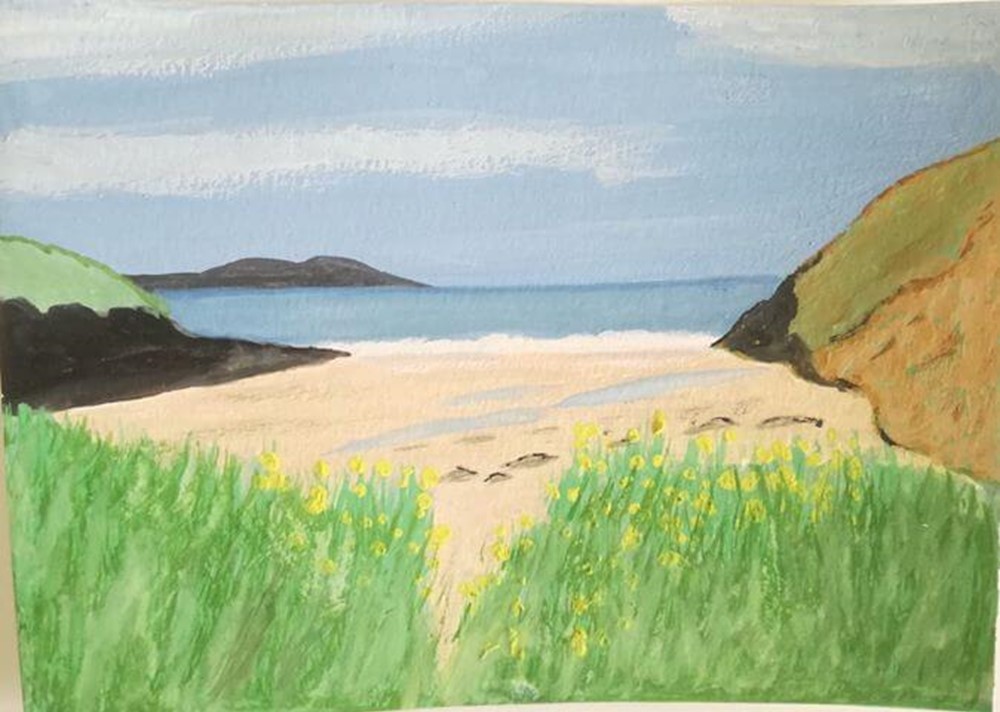 Watercolour painting of beach