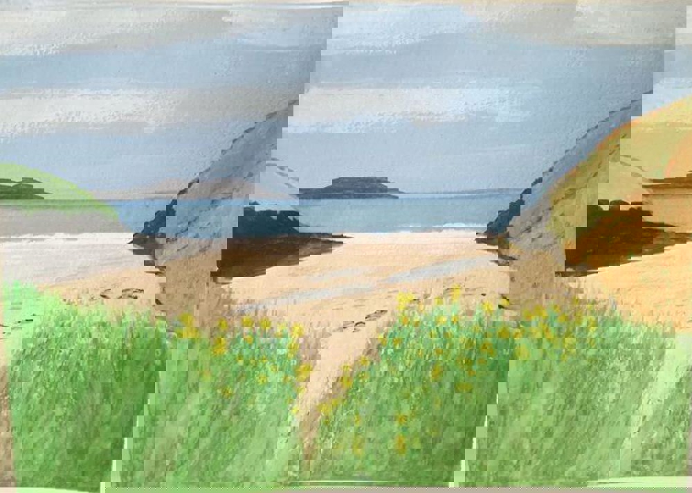 Watercolour painting of beach