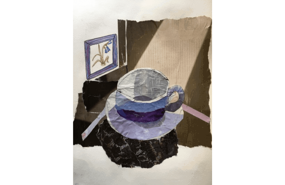 Mixed media art of teacup