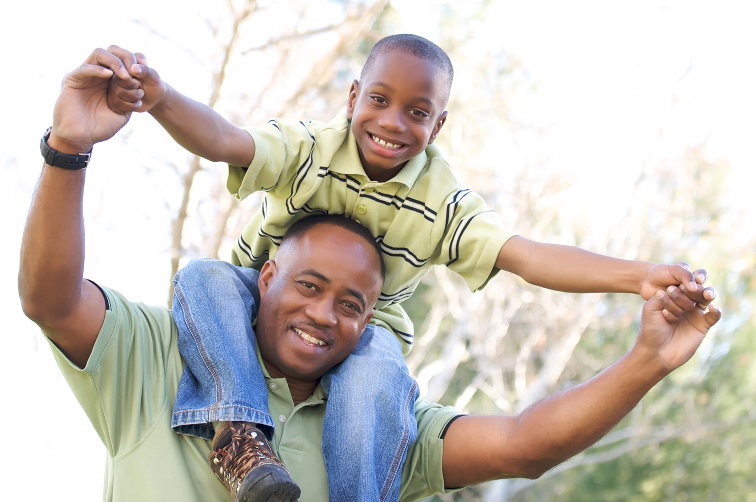 Father and son playing