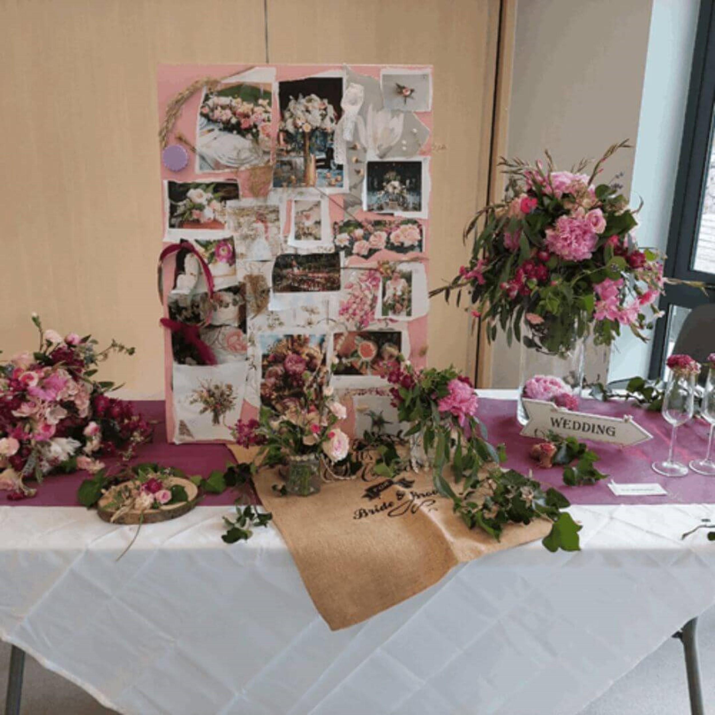 Wedding flowers made by learner with moodboard