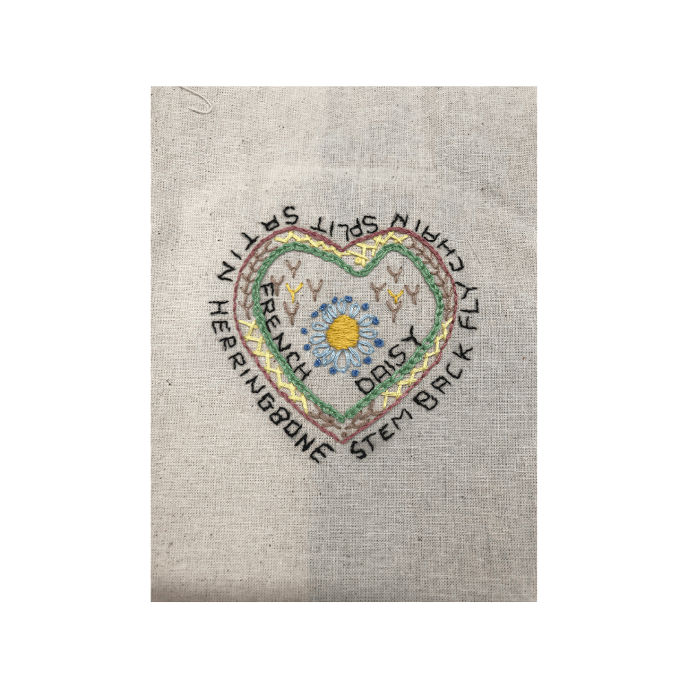 Daisy and heart embroidery