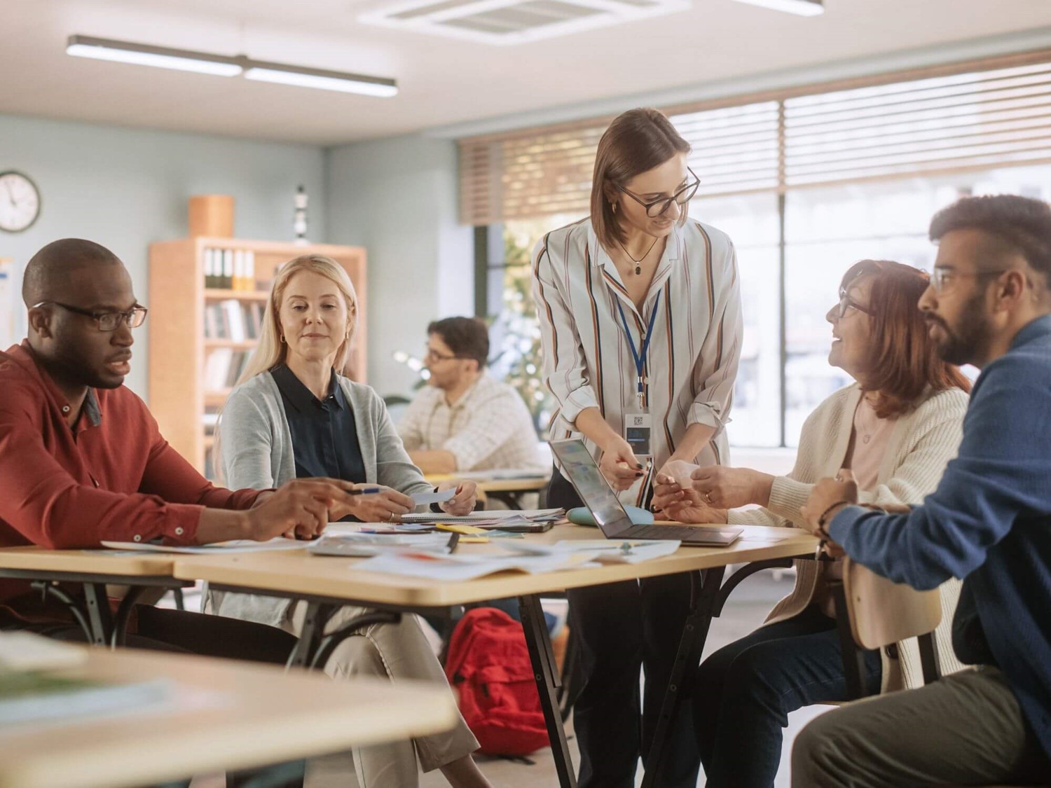 Adults learning in a classroom