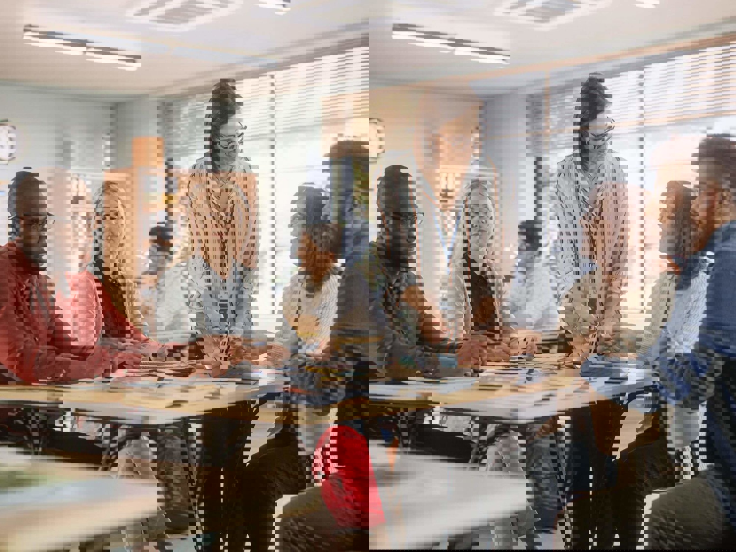 Adults learning in a classroom