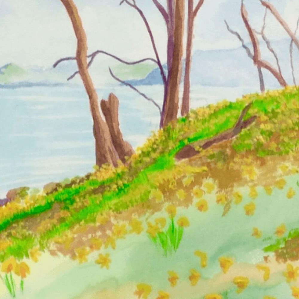 Learner watercolour painting of a landscape