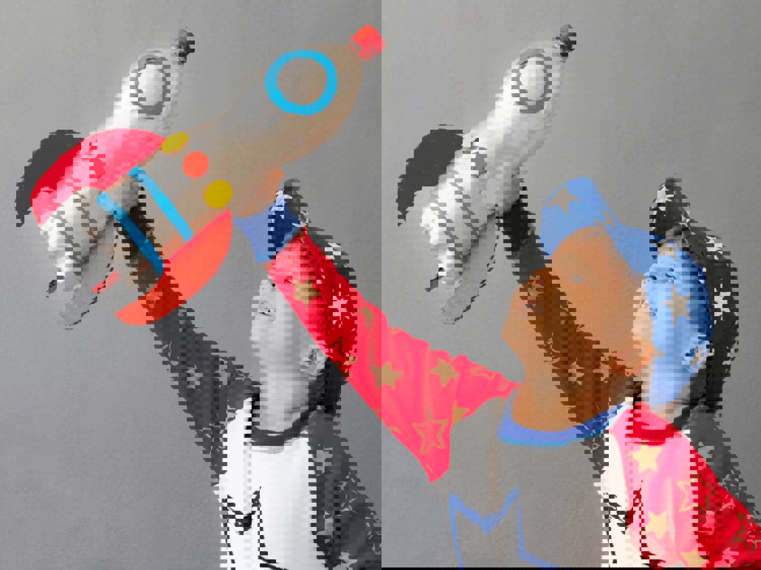 Boy with handmade bottle rocket