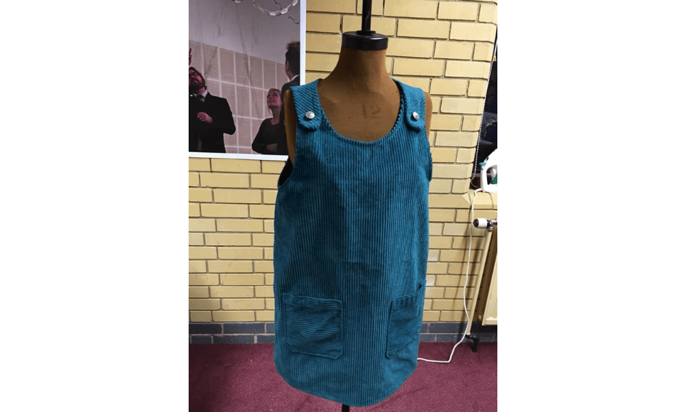Blue cord pinafore