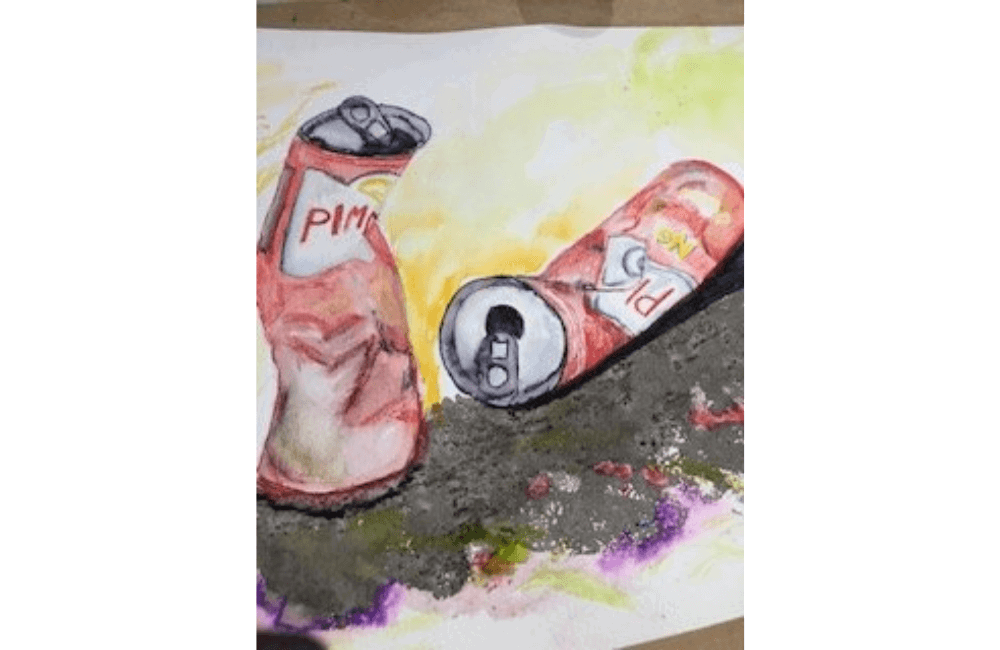 Painting of Pims cans