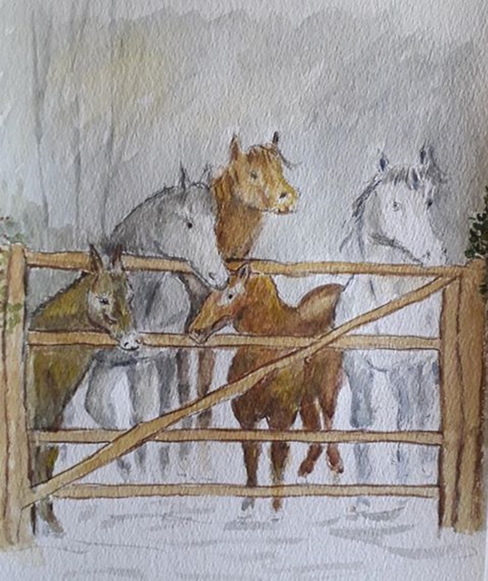 Learner painting of a group of horses