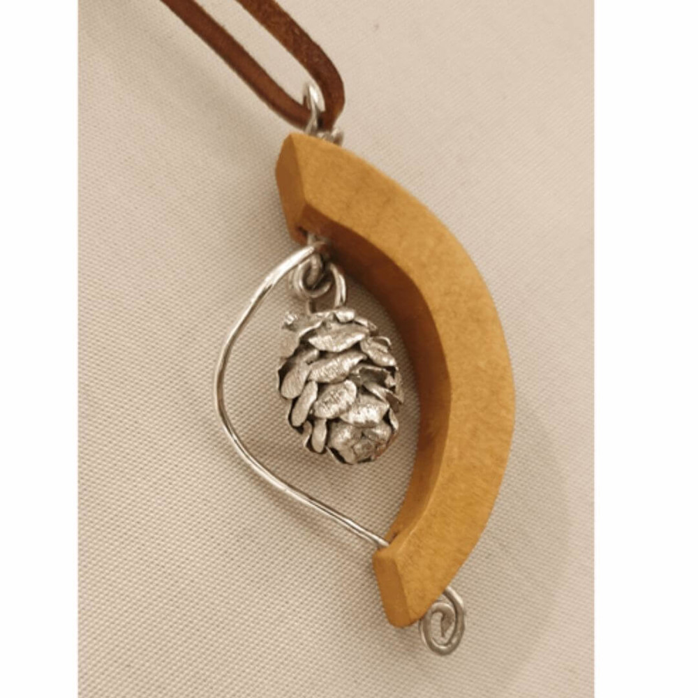 Necklace with wooden and silver pendant