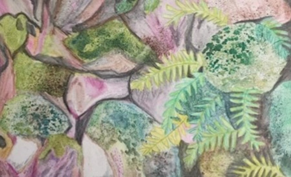 Painting of rocks and leaves