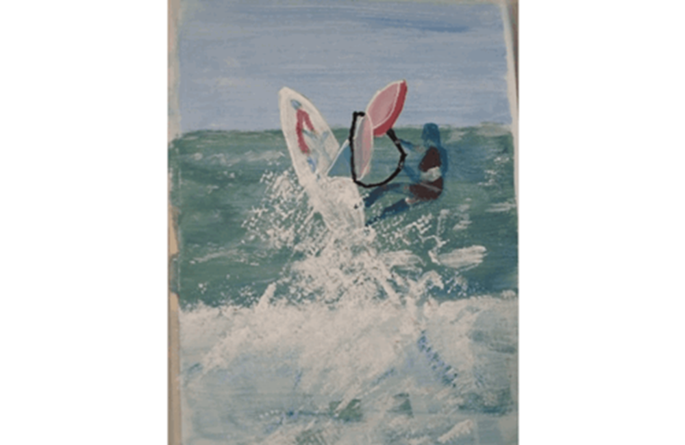 Painting of person surfing