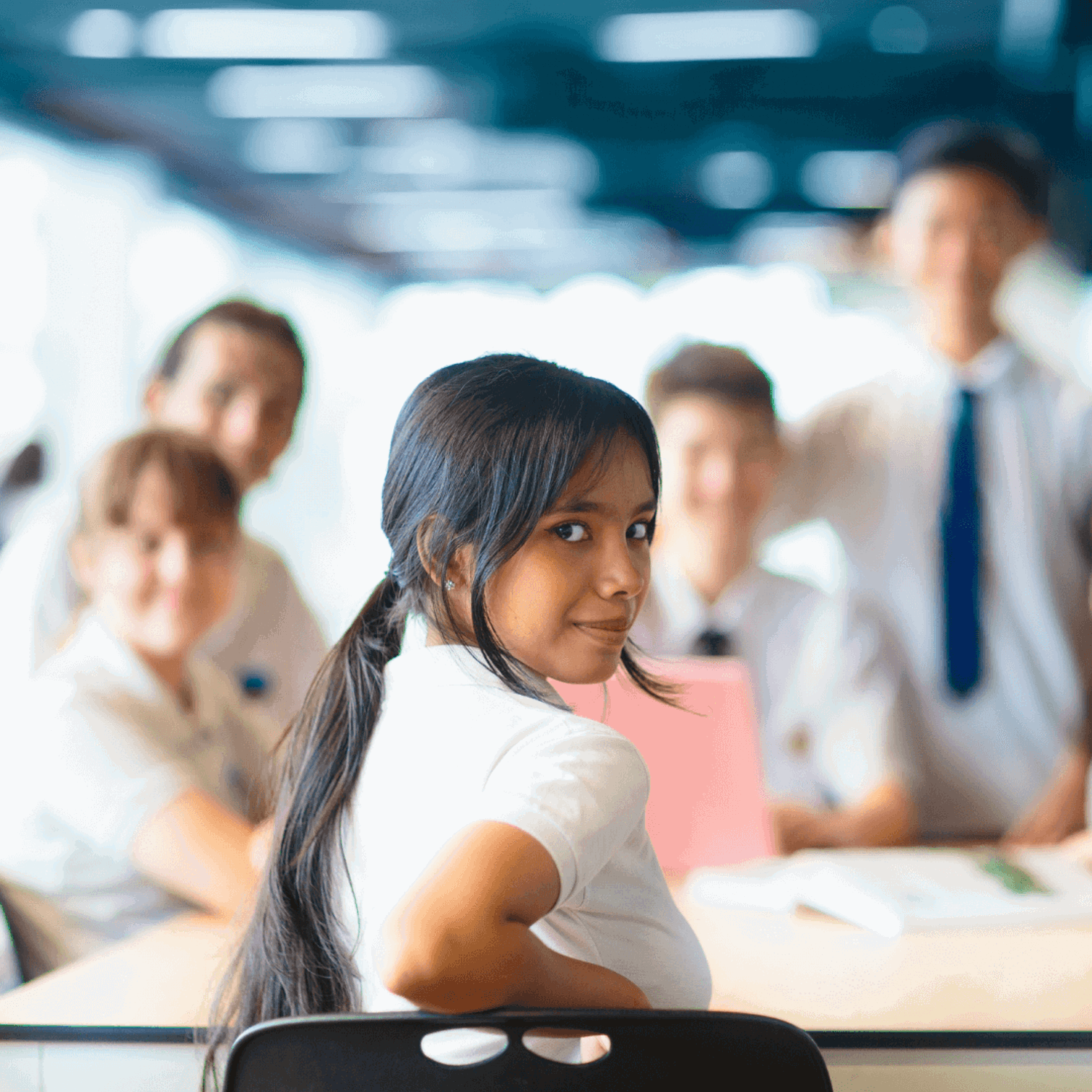 Girl at school desk
