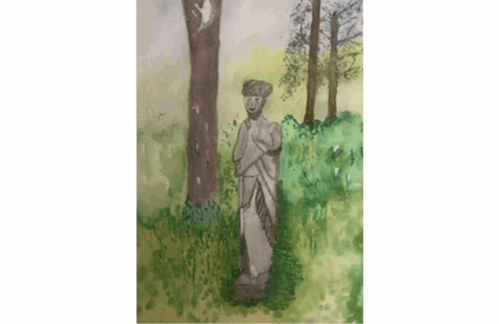 Drawing of person in woods