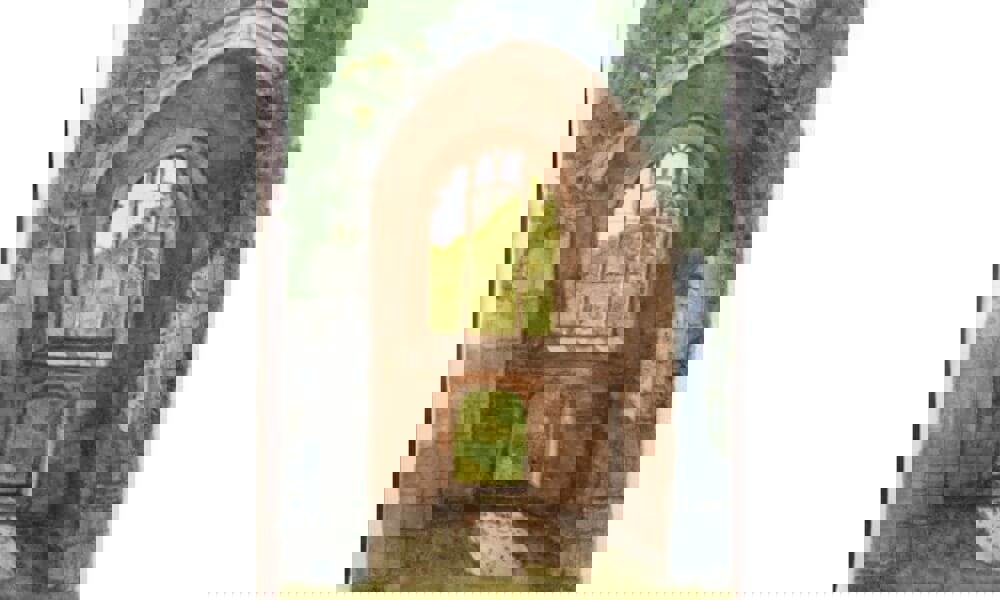 Watercolour painting of arch and window