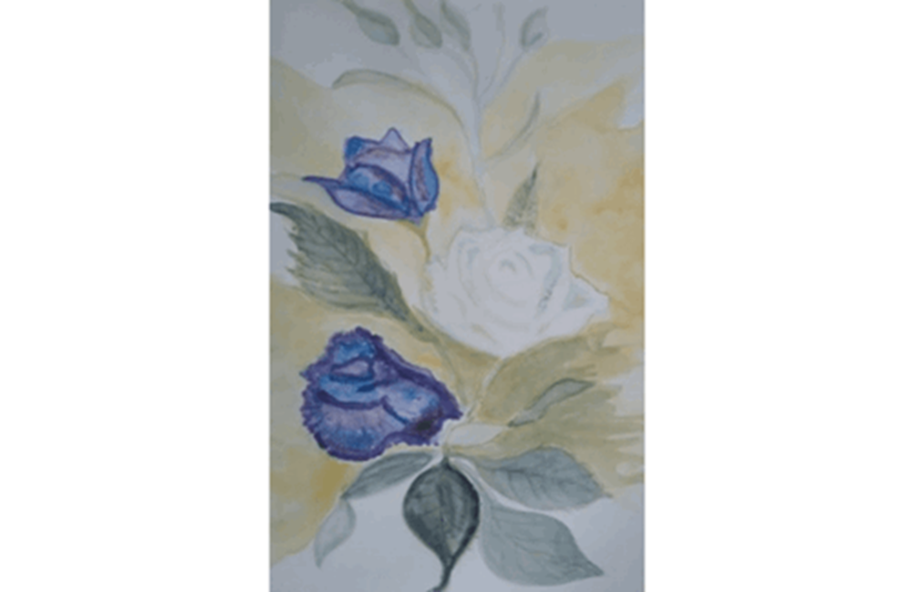 Painting of blue and white roses
