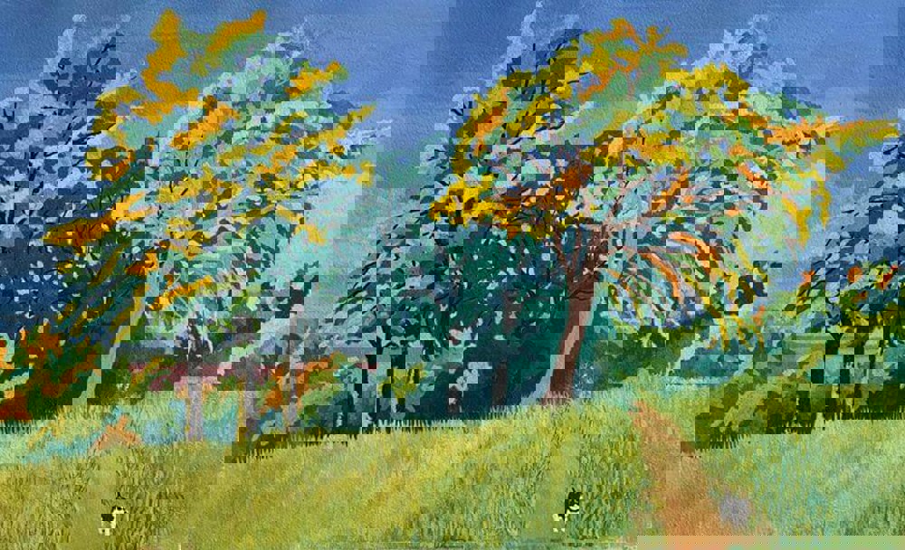 Watercolour painting of trees