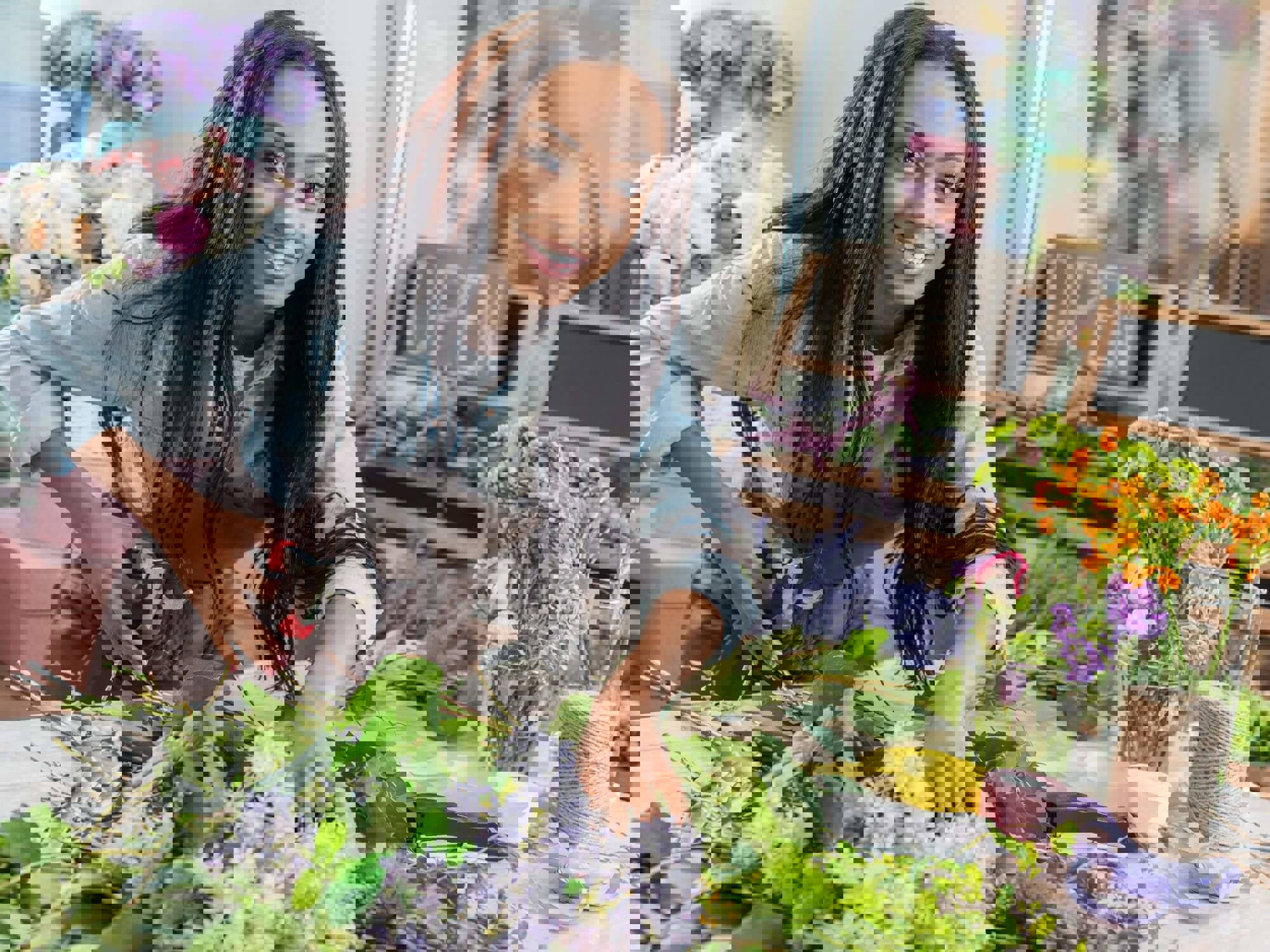 Woman cutting flowers