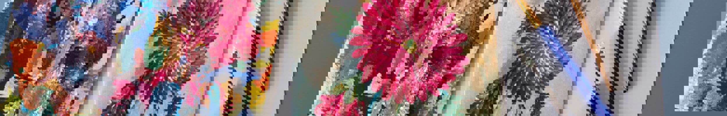 Paint palette and flower painting