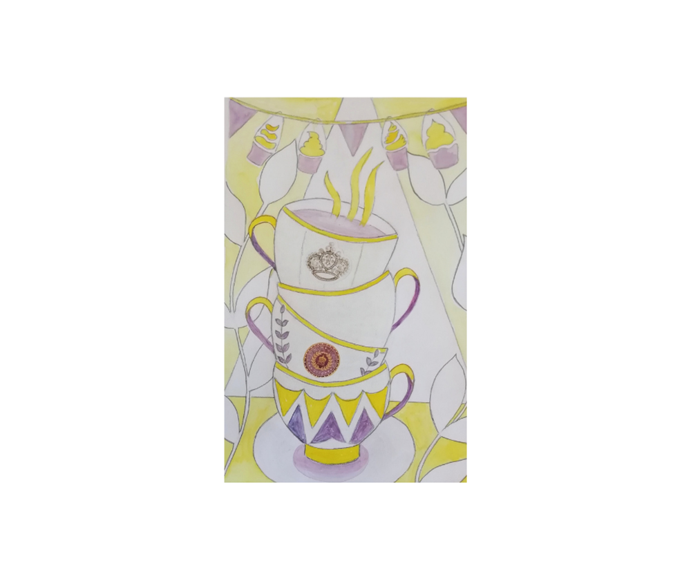 Drawing of stacked teacups