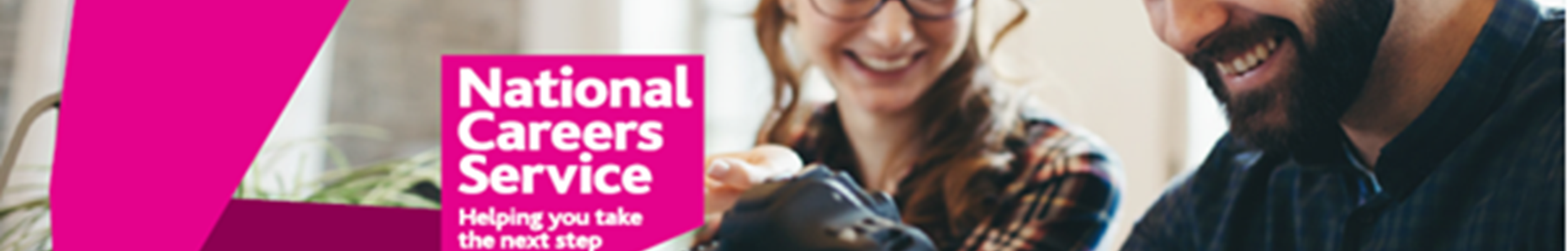National Careers Service logo and two people holding a camera