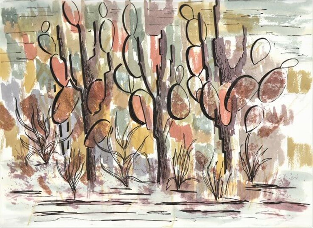 Mixed media painting of plants