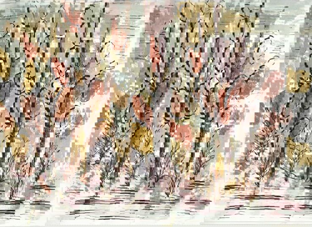 Mixed media painting of plants