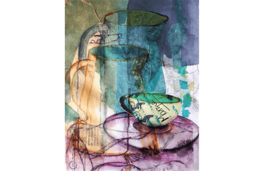 Mixed media art of teacup