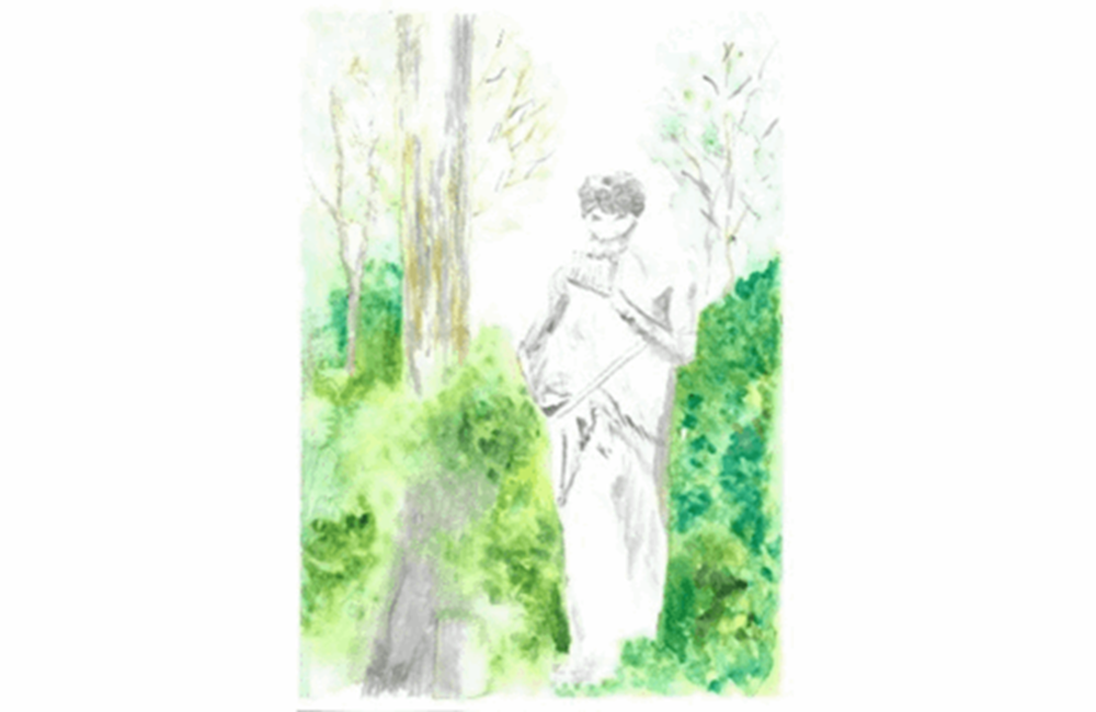 Drawing of person in woods