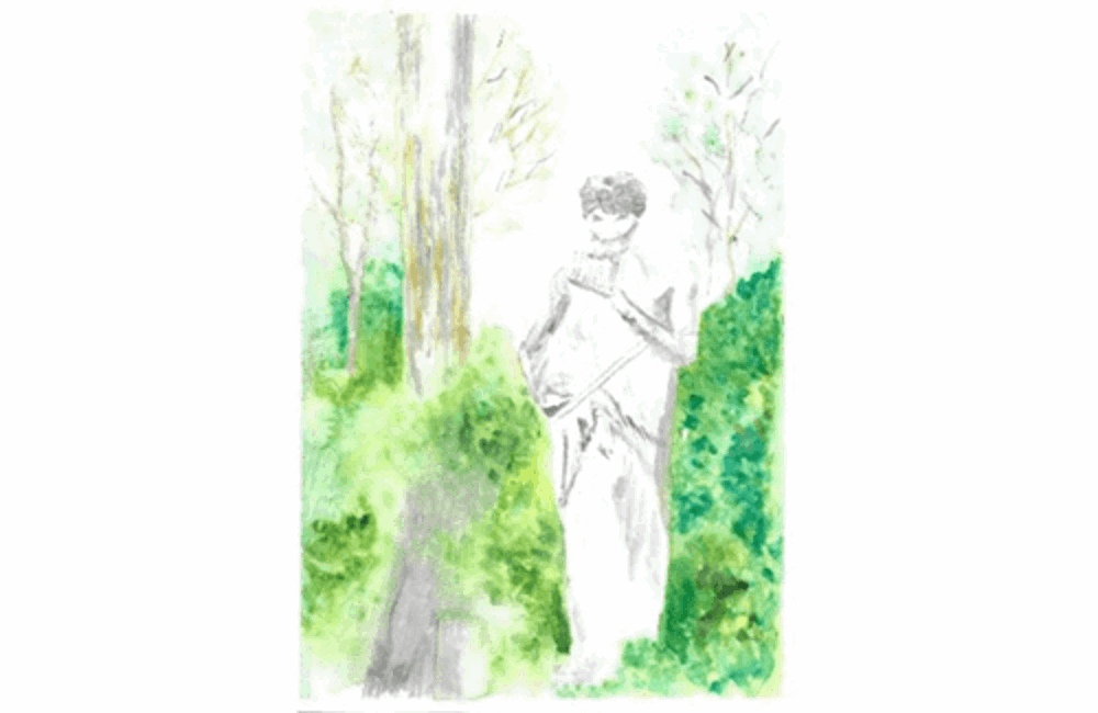 Drawing of person in woods
