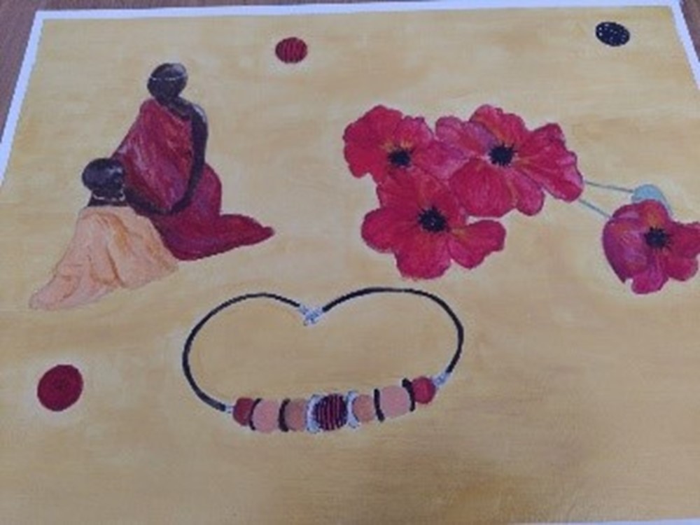 Learner painting of people and poppies