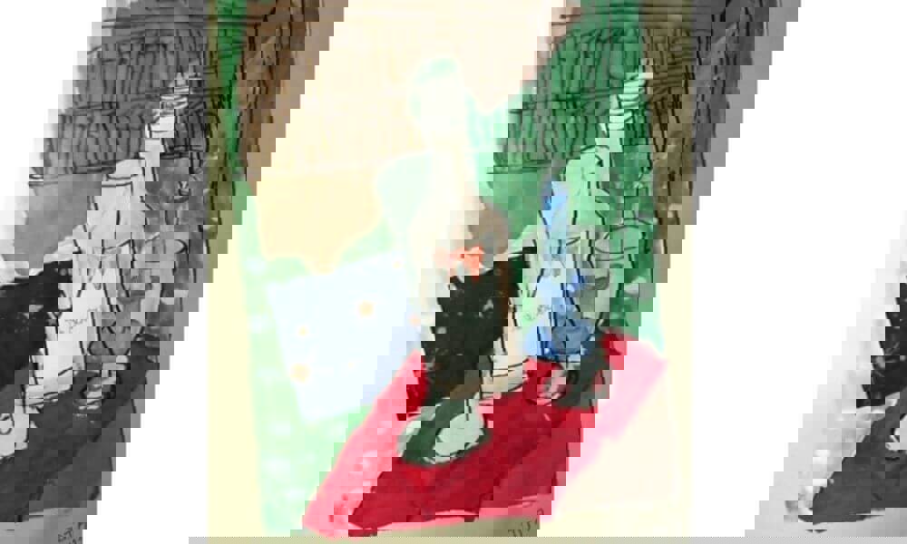 Collage and painting of bottle with glass
