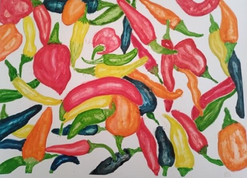 Watercolour painting of peppers