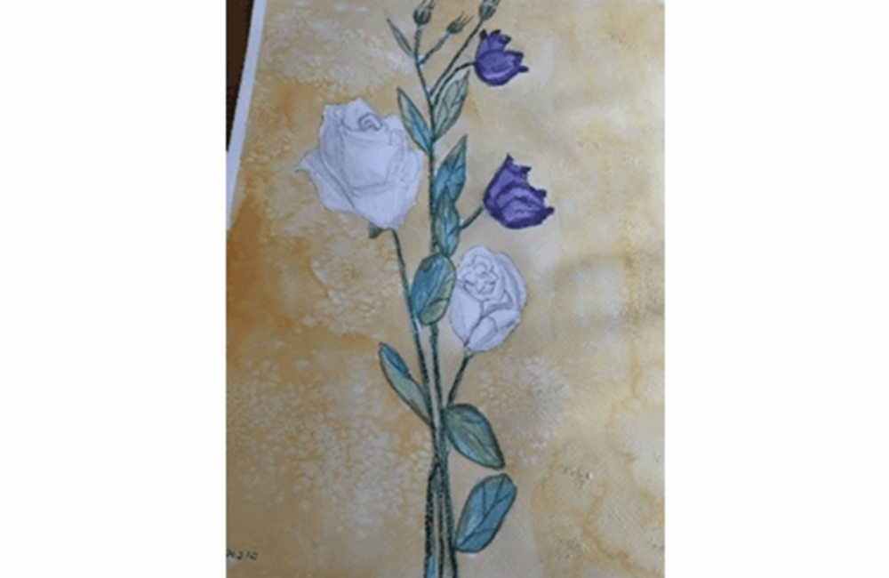 Painting of blue and white roses