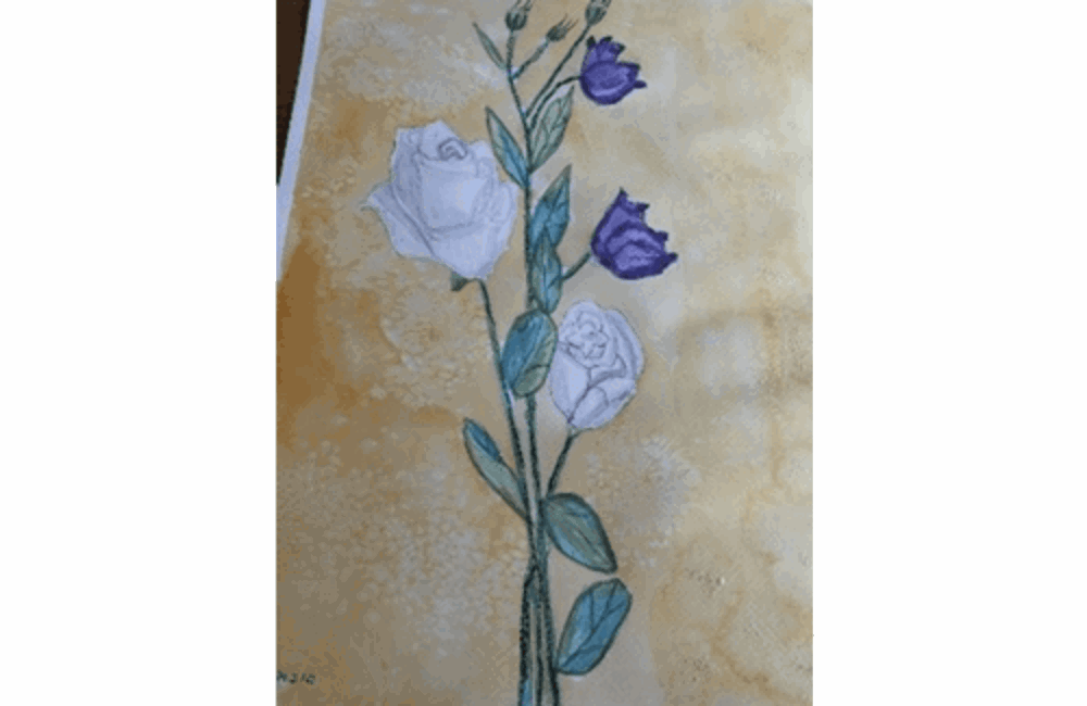 Painting of blue and white roses