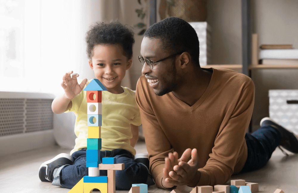 Parent and child using building blocks