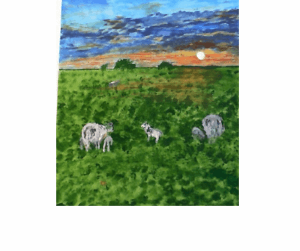 Painting of sheep in field