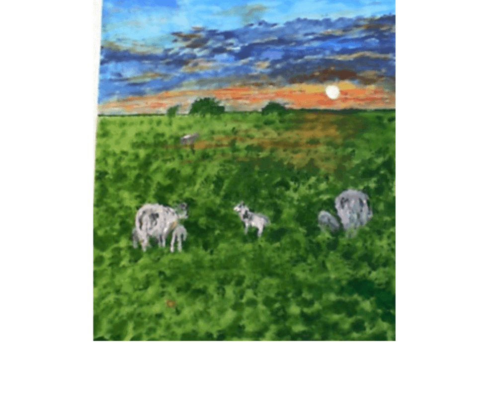 Painting of sheep in field