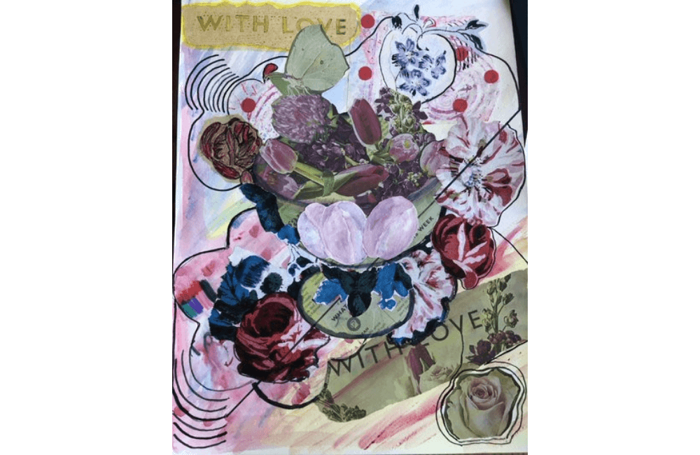 Mixed media artwork of flowers
